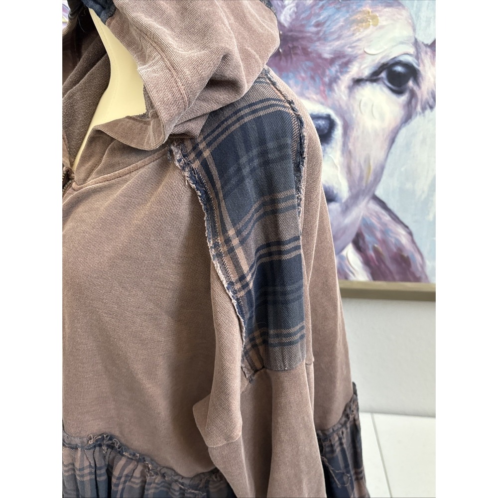 Lucky Brand Women's XS Brown Blue‎ Distressed Plaid Full Zip Lightweight Jacket - Picture 4 of 15